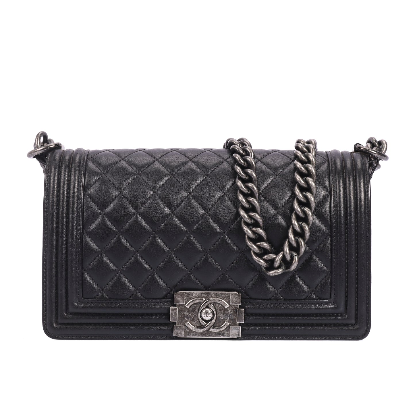 Pre-Owned Chanel Boy Bag Black Quilted Lambskin Crossbody Bag 11333545