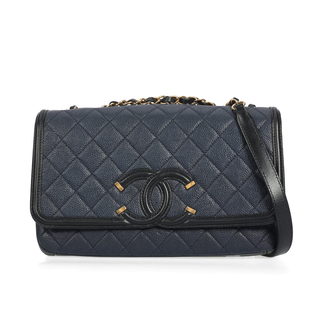pre-owned chanel deep blue caviar crossbody bag 11610084