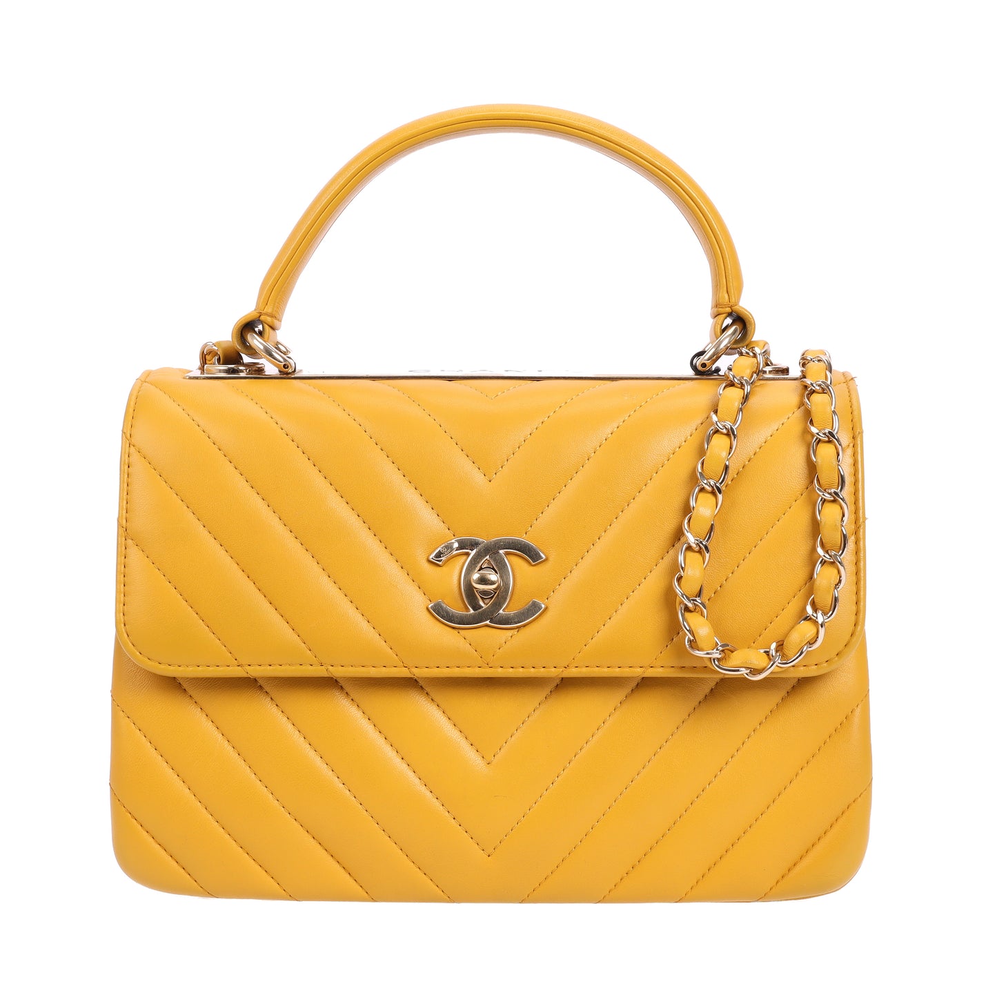 Pre-Owned Chanel Yellow Calfskin Shoulder Bag 12260715