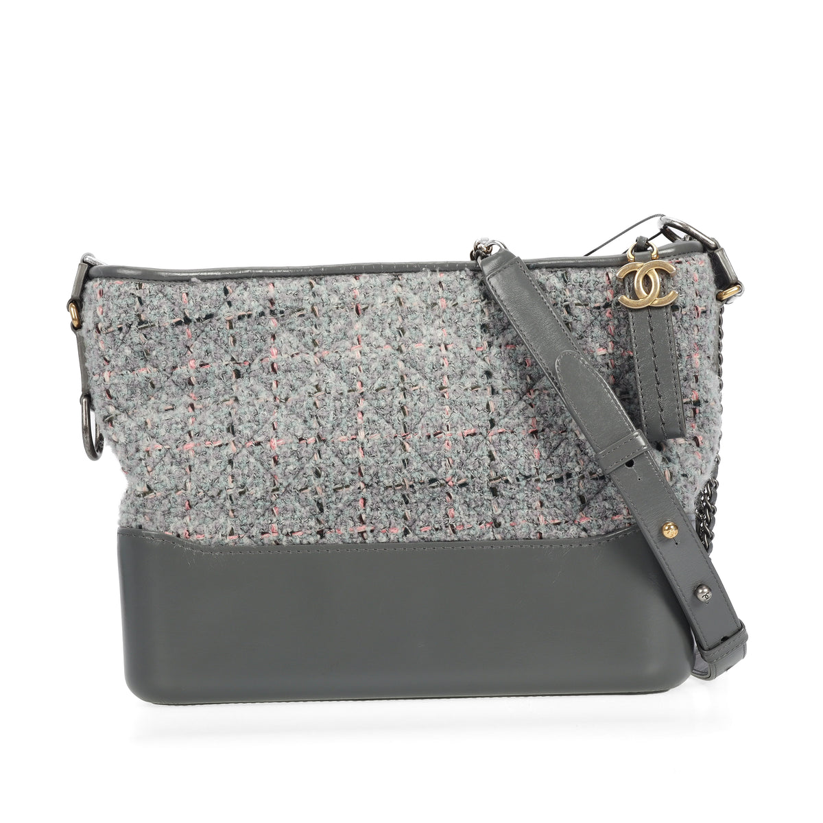 Pre-Owned Chanel Gabrielle Gray Tweed Shoulder Bag 12870150