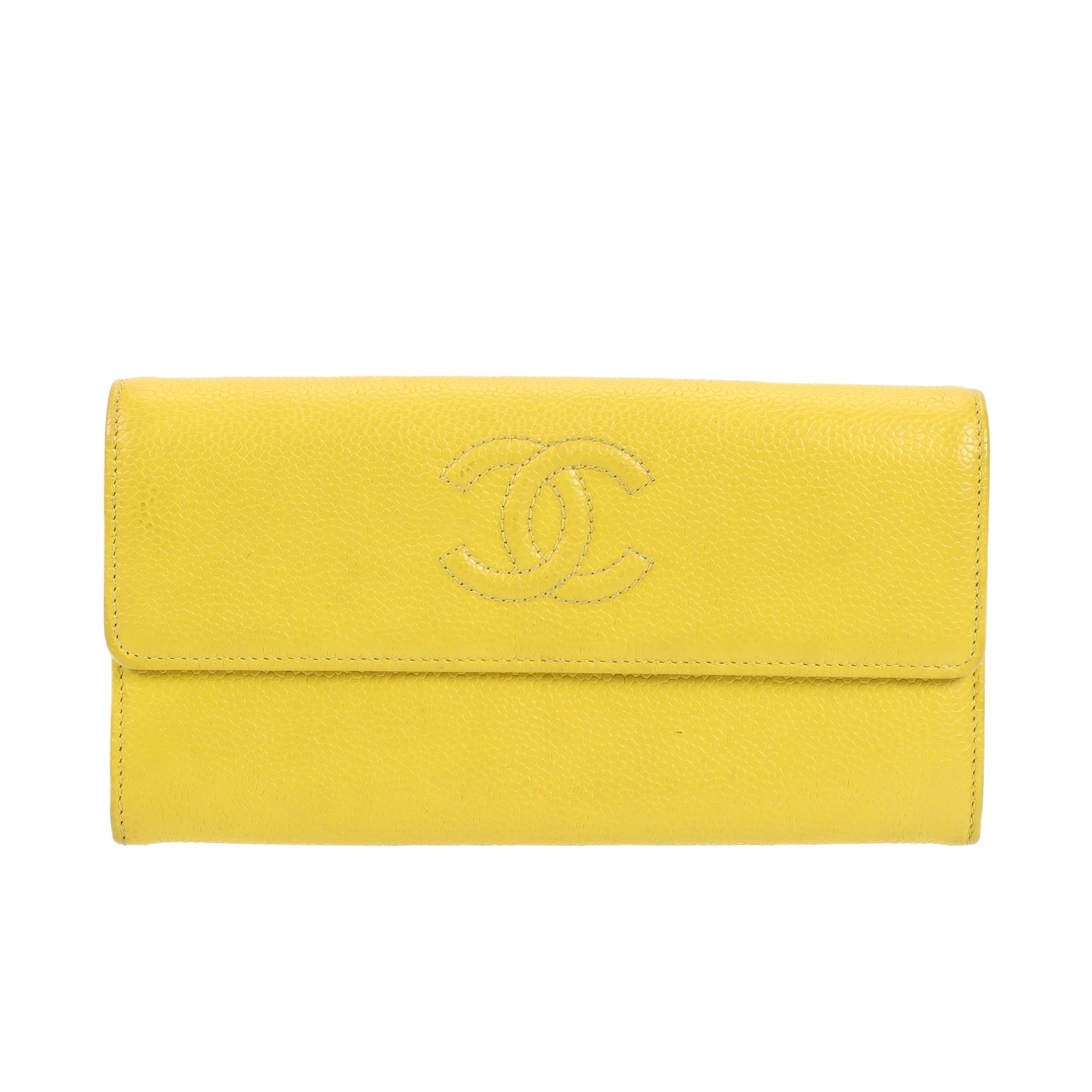 Pre-Owned Chanel Flap Yellow Caviar Calfskin Wallet 13918832