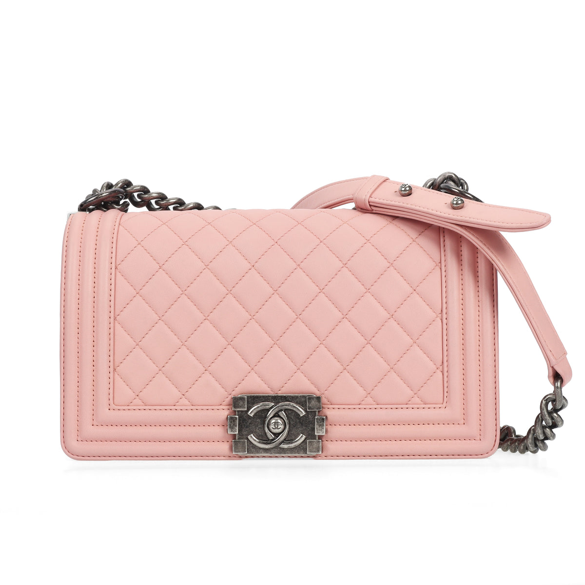Pre-Owned Chanel Boy Pink Quilted Leather Shoulder Bag 14067236