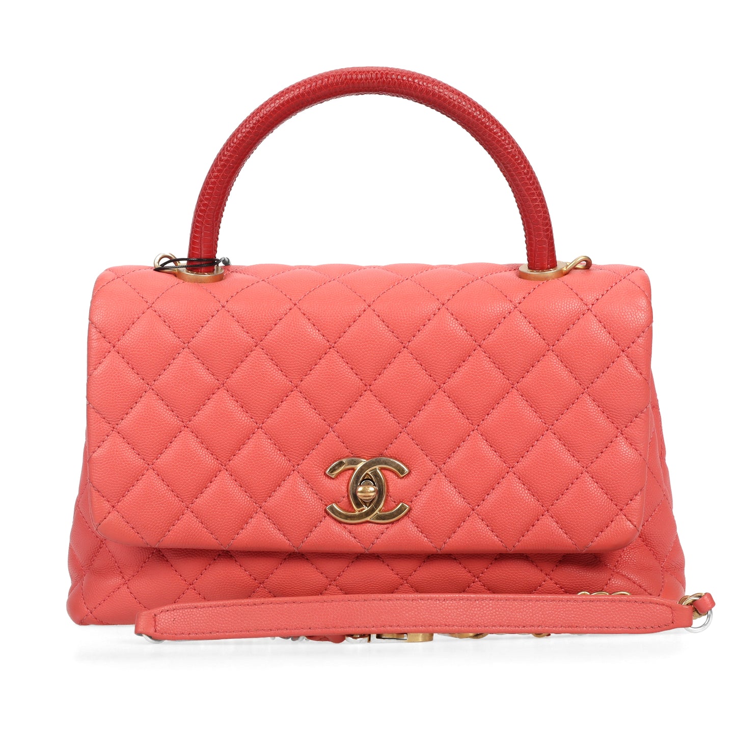 Pre-Owned Chanel Coco Handle Orange-Red Quilted Caviar Calfskin Shoulder Bag 19245480