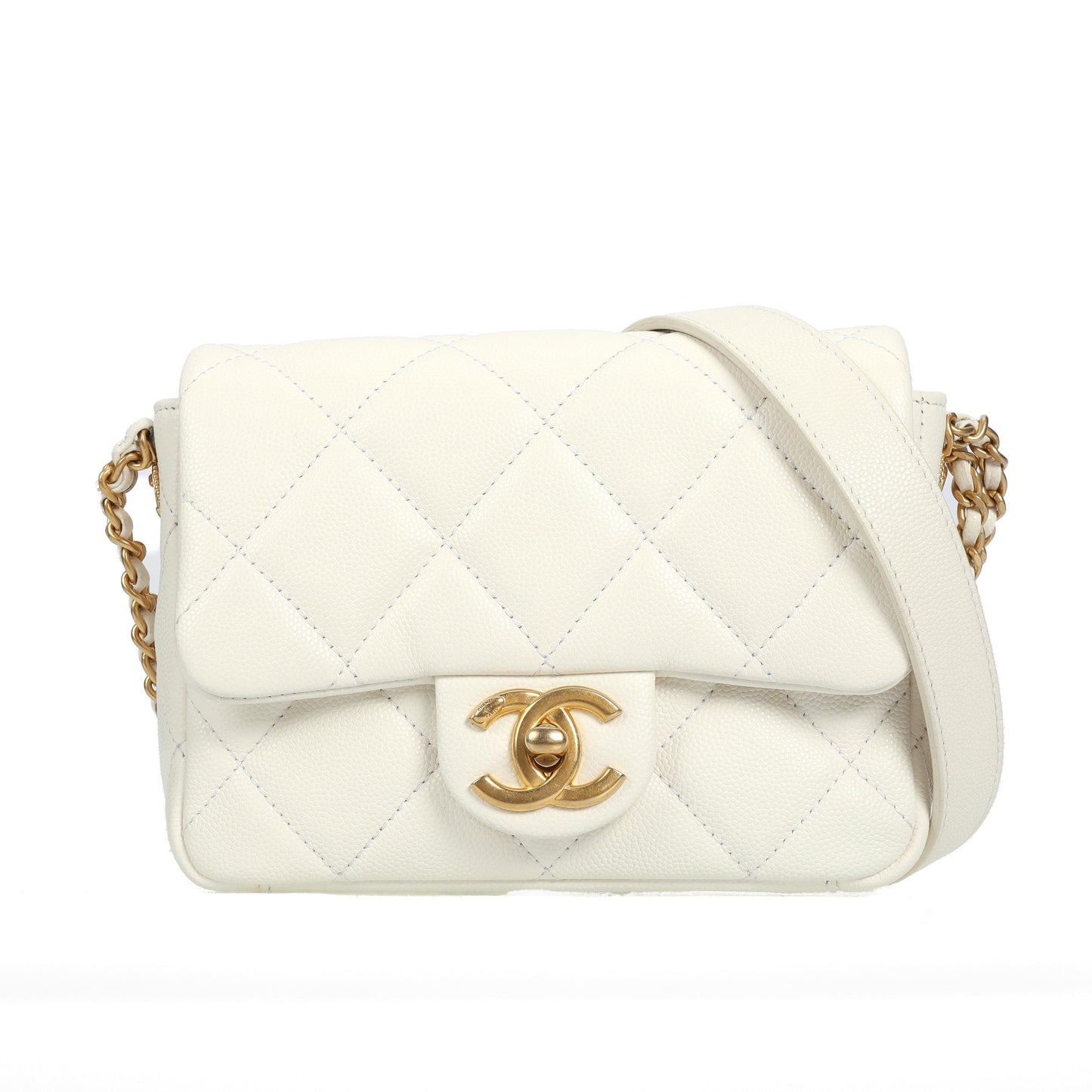 Pre-owned CHANEL Calfskin Leather Crossbody bags Square Flap White 40996119