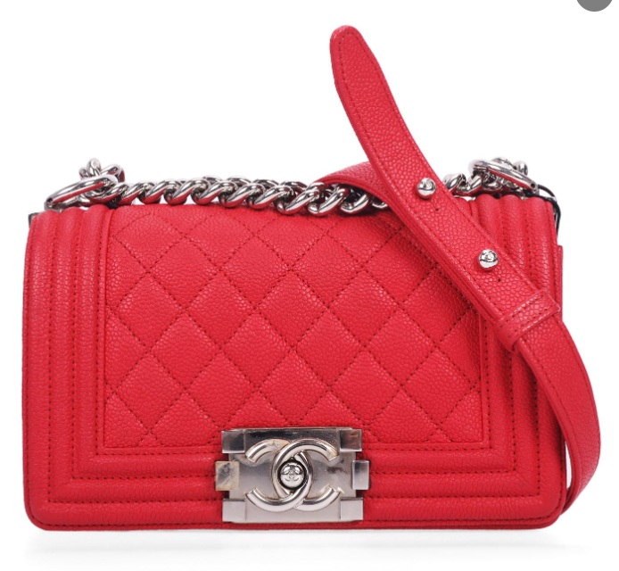 Pre-owne Chanel small red boy shoulder bag 84762523