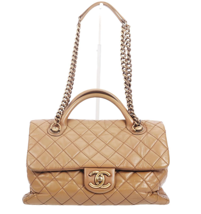 Pre-Owned Chanel Bombay Maxi Light Brown Quilted Calfskin Shoulder Bag 46154531