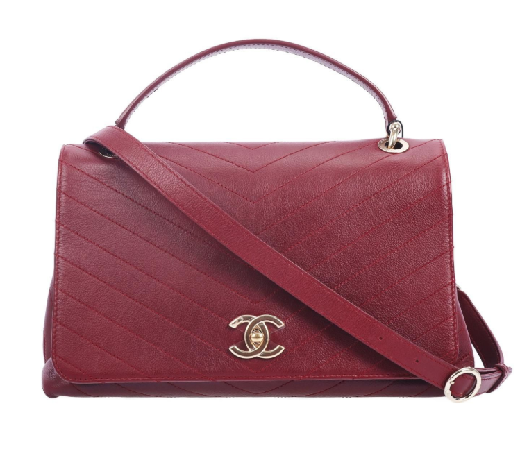 Pre-Owned Chanel Coco Handle Red Chevron Calfskin Shoulder Bag 40362573