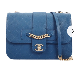 Pre-Owned Chanel Front Chain Flap Blue Calfskin Shoulder Bag 60516750