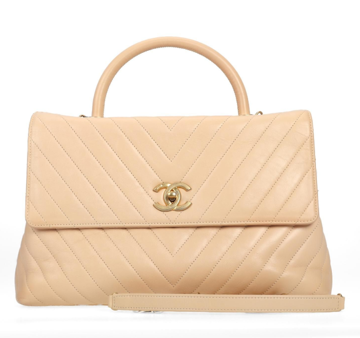 Pre-Owned Chanel Coco Handle Beige Chevron Calfskin Shoulder Bag 16988531