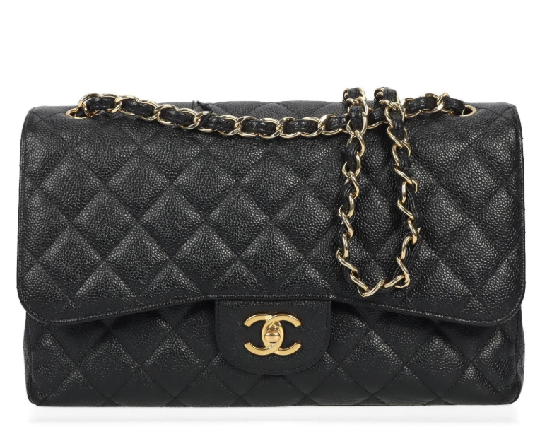 Pre-Owned Chanel Classic Flap Jumbo Black Caviar Calfskin Shoulder Bag 35246209