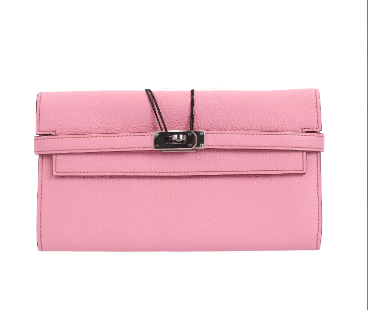 Pre-owned HERMÈS Calfskin Wallets Kelly Pink Wallet 74966266