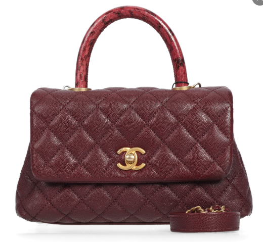 Pre-owned CHANEL Leather Shoulder bags Coco Handle Burgundy Caviar Calfskin 70501961 hz