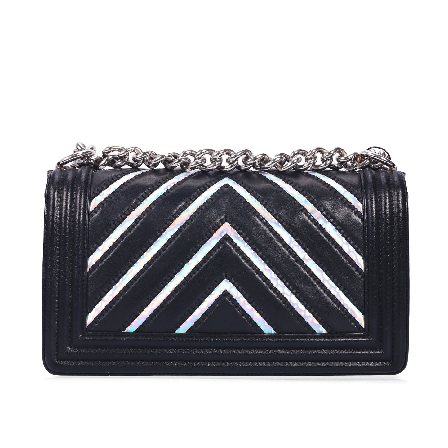 Pre-Owned Chanel Le Boy Black Chevron Quilted Calfskin Leather Shoulder Bag 27218387 c
