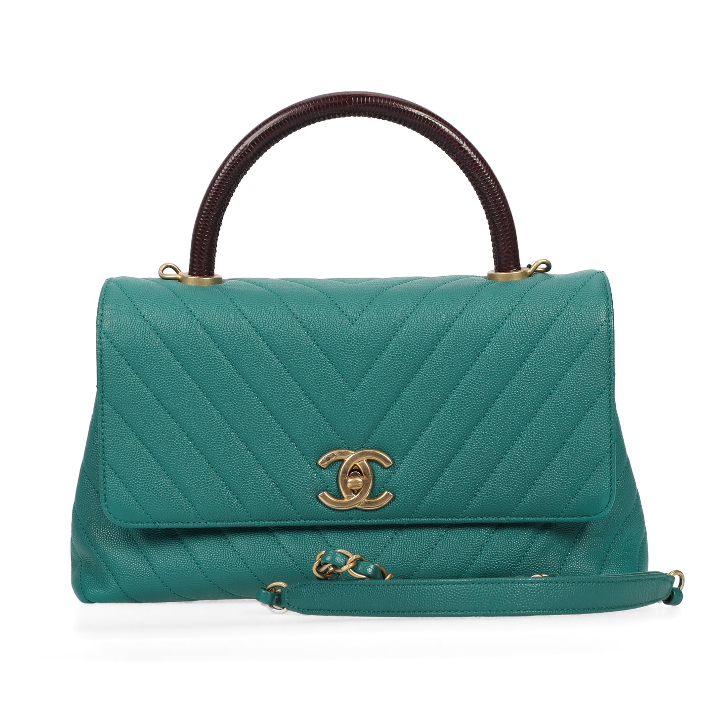 pre-owned chanel coco handle green caviar leather crossbody bag 31096431