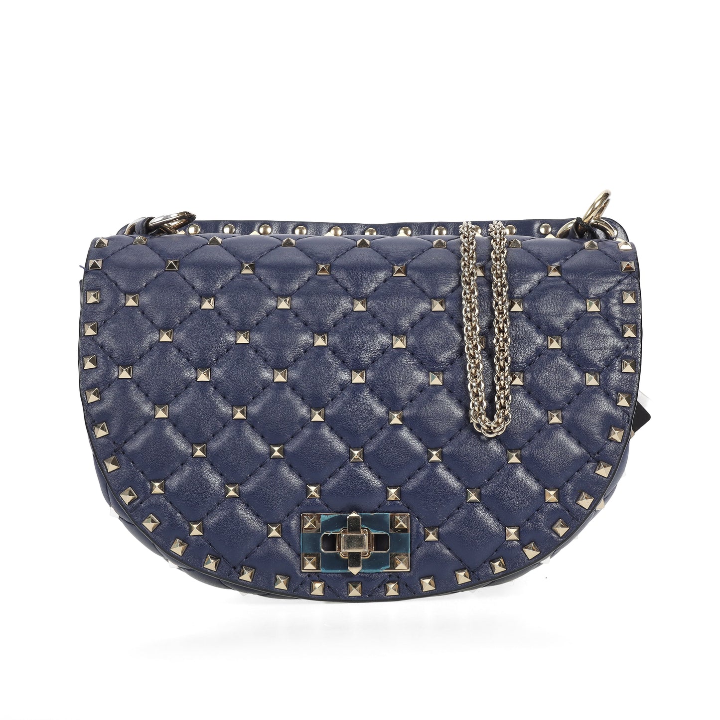 Pre-Owned Valentino Garavani Rockstud Spike Navy Lambskin Crossbody Bag 32127306