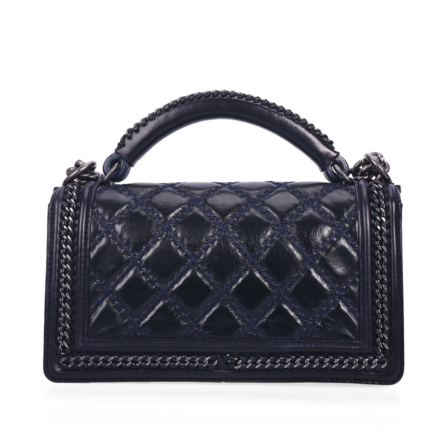 Pre-Owned Chanel Le Boy Medium Blue Quilted Patent Calfskin Leather Shoulder Bag 39273734