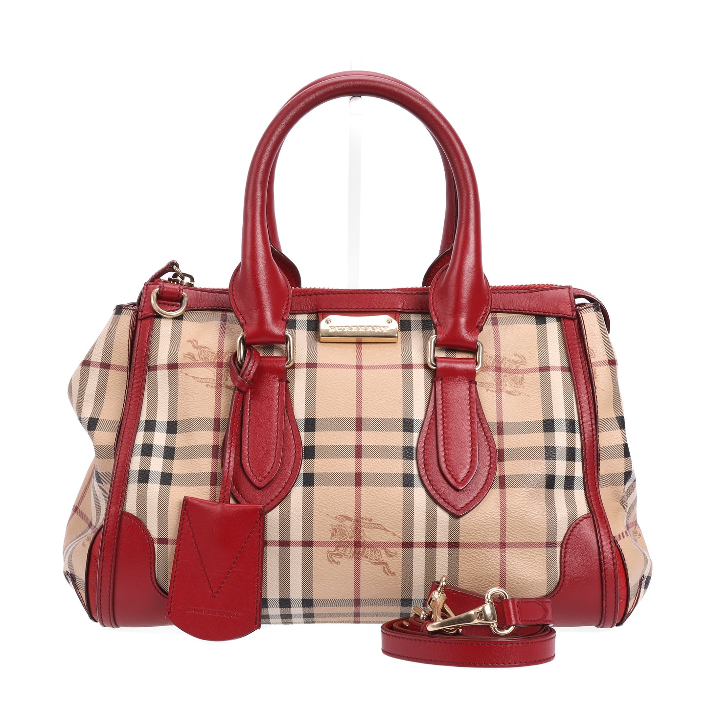 Pre-Owned Burberry Red Coated Canvas Shoulder Bag 40619444