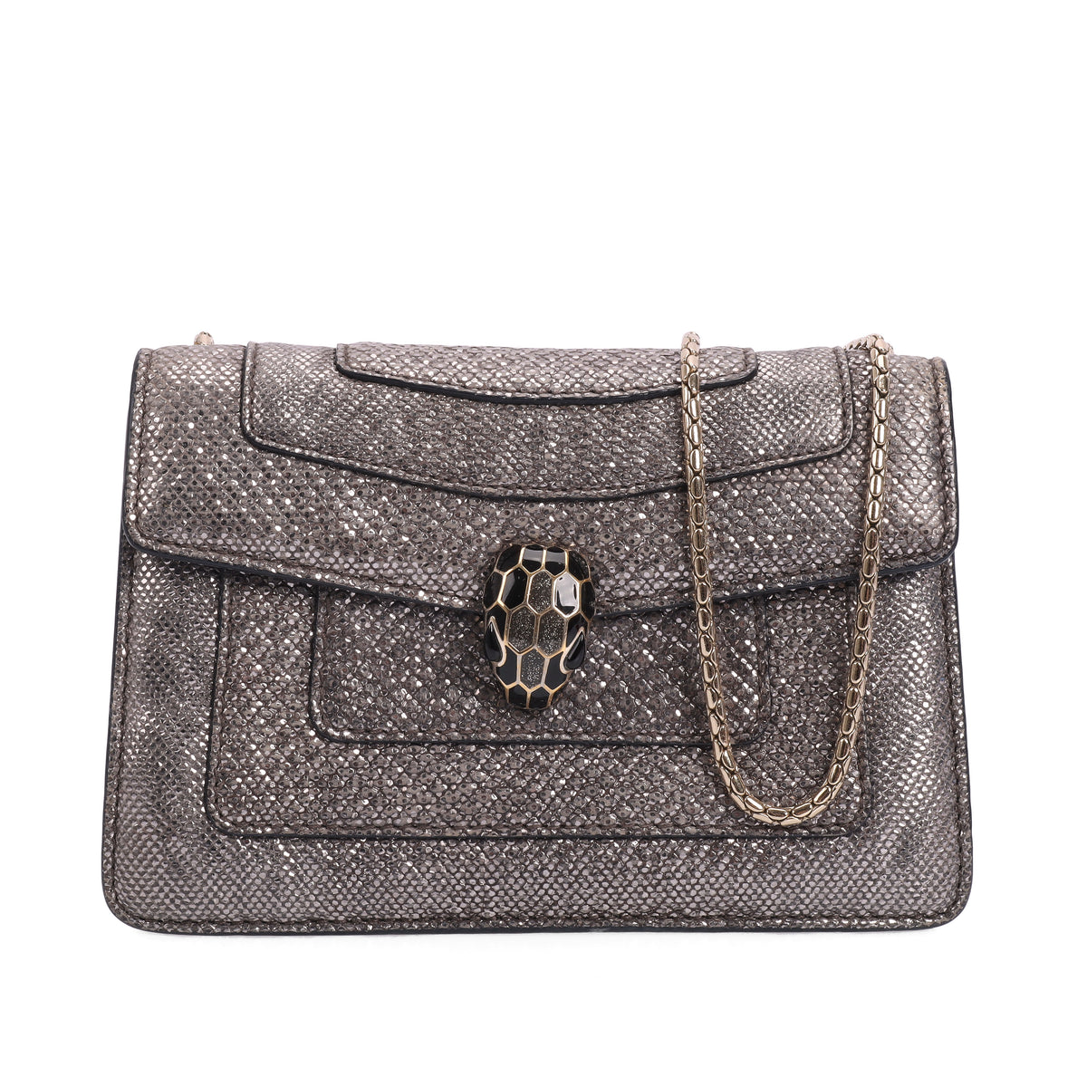 Pre-Owned Bvlgari Serpenti Forever Silver Exotic Skin Crossbody Bag 45874465