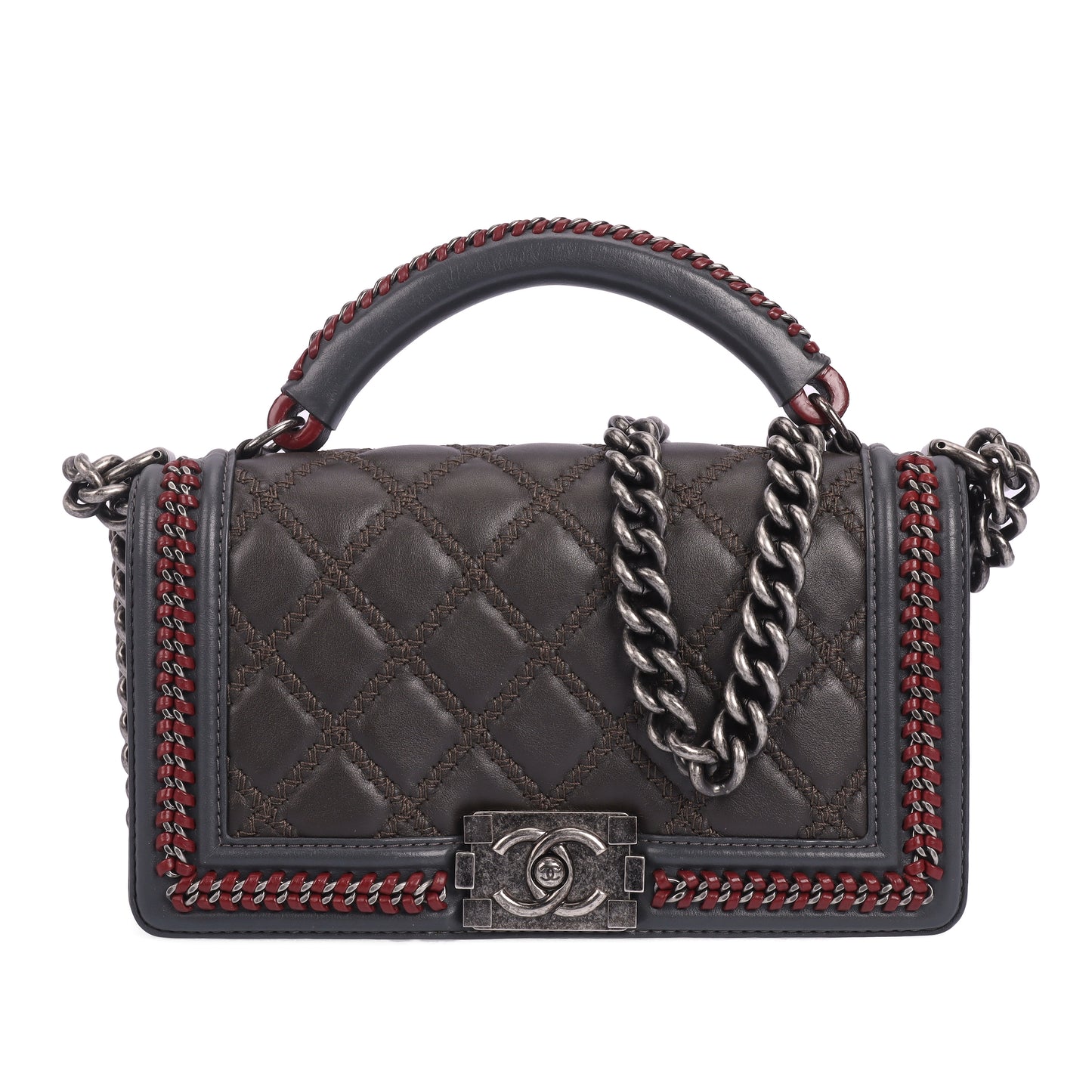 Pre-Owned Chanel Boy Chanel Grey Leather Shoulder Bag 46450106