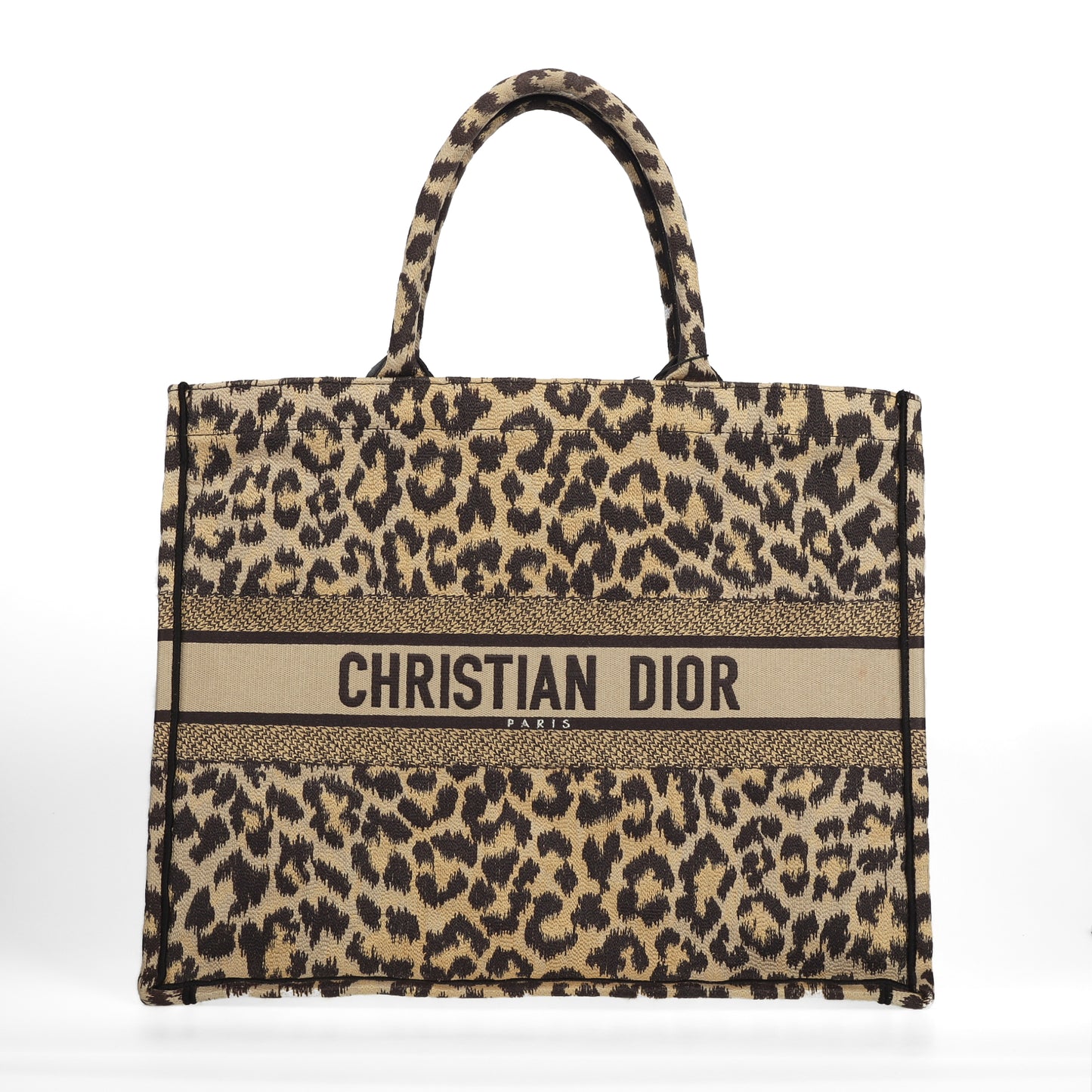 Pre-Owned Dior Book Tote Leopard Embroidered Canvas Top Handle Bag 52681432