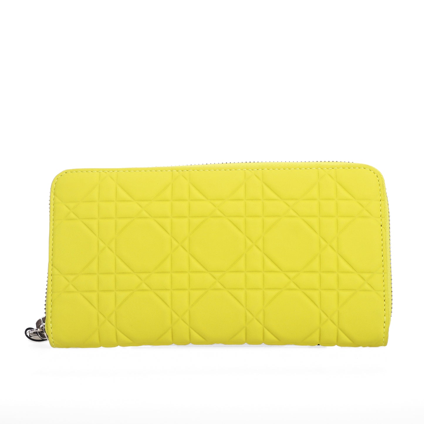 Pre-Owned Dior Cannage Yellow Leather Zip Around Wallet 61128416