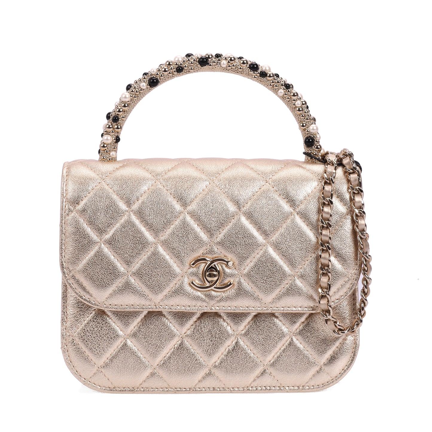 Pre-Owned Chanel Classic Flap Gold Quilted Metallic Calfskin Shoulder Bag 70663489
