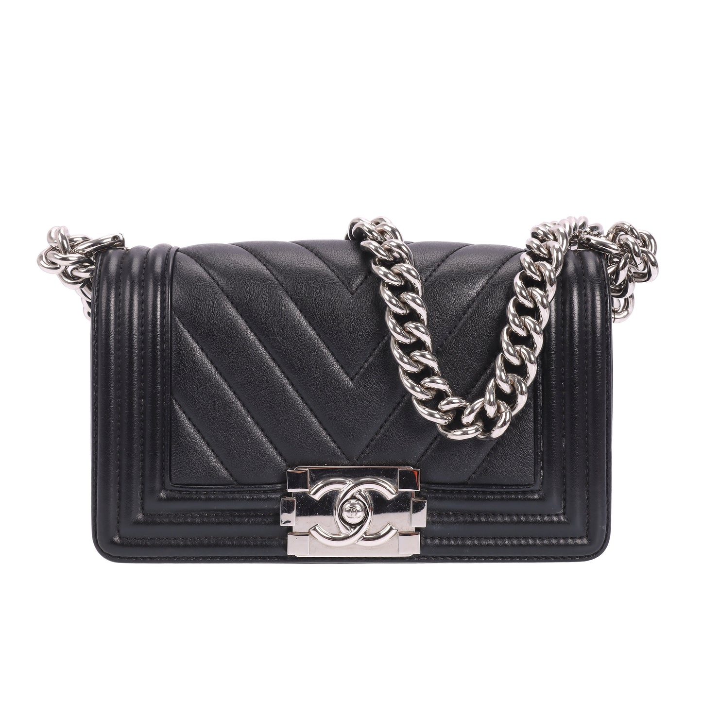 Pre-Owned Chanel Boy Black Calfskin Crossbody Bag 73010127