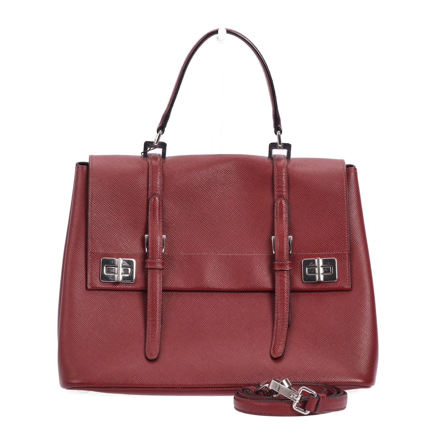 Pre-Owned Prada Burgundy Saffiano Calfskin Shoulder Bag 74713353