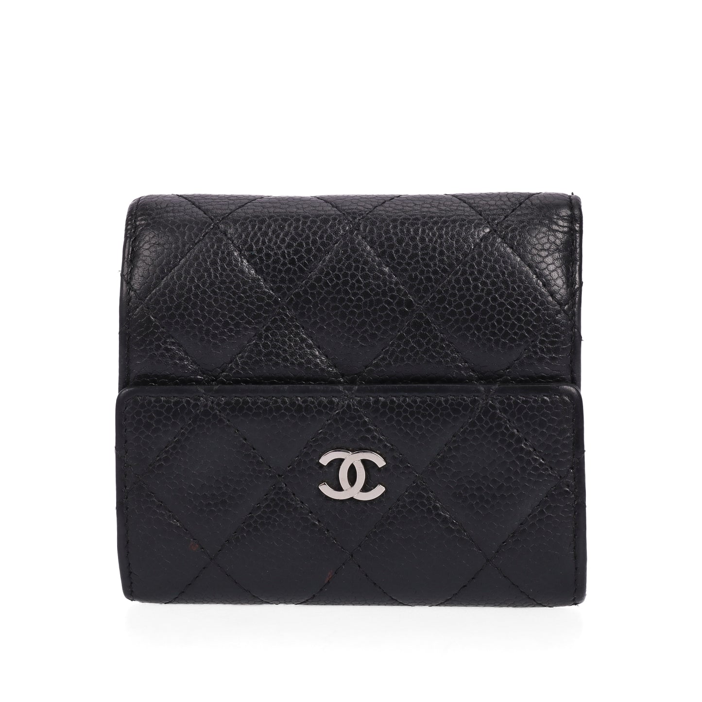 Pre-Owned Chanel Classic Flap Wallet Black Quilted Caviar Calfskin Leather Wallet 77439146