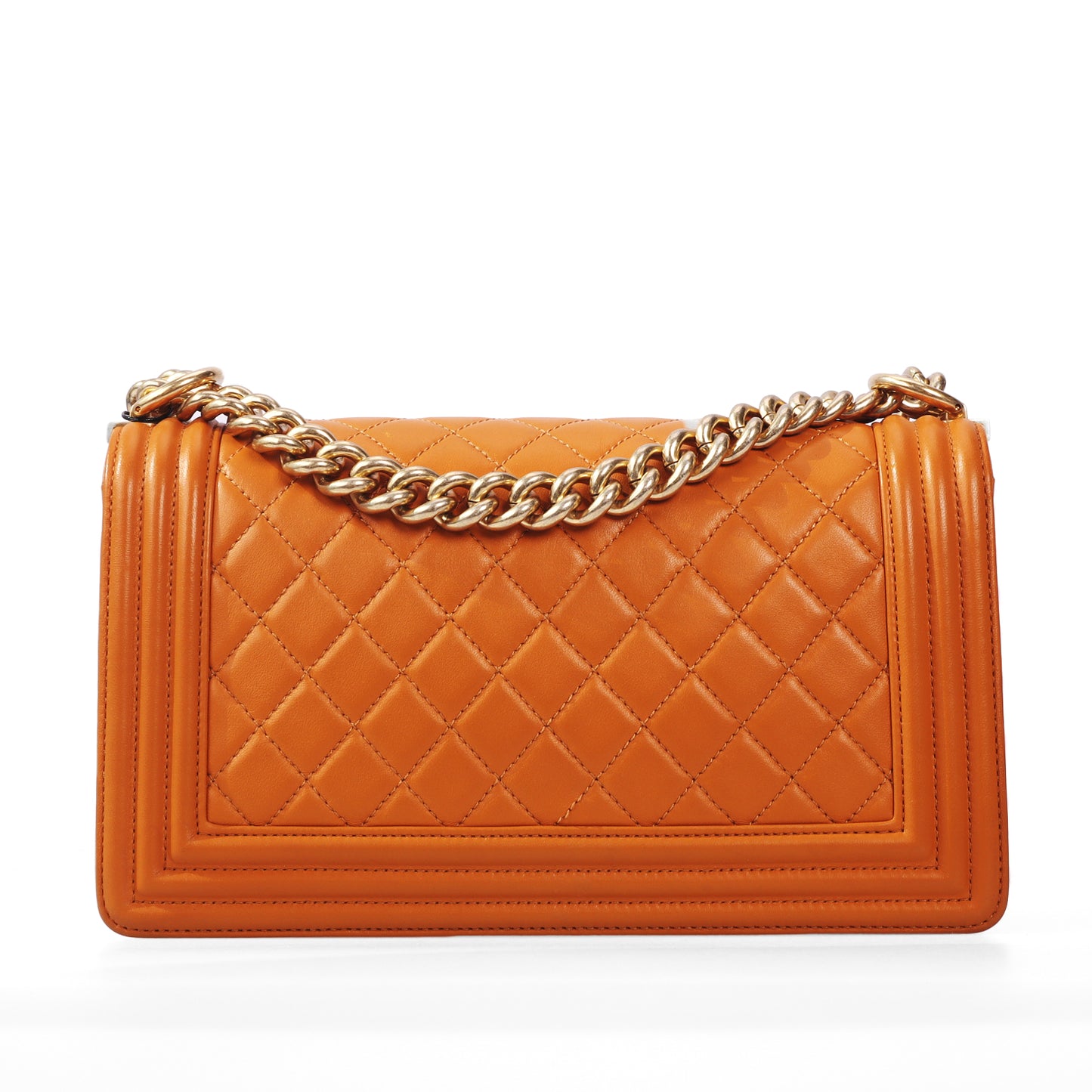 Pre-Owned Chanel Le Boy Orange Quilted Lambskin Leather Shoulder Bag 77837040 c