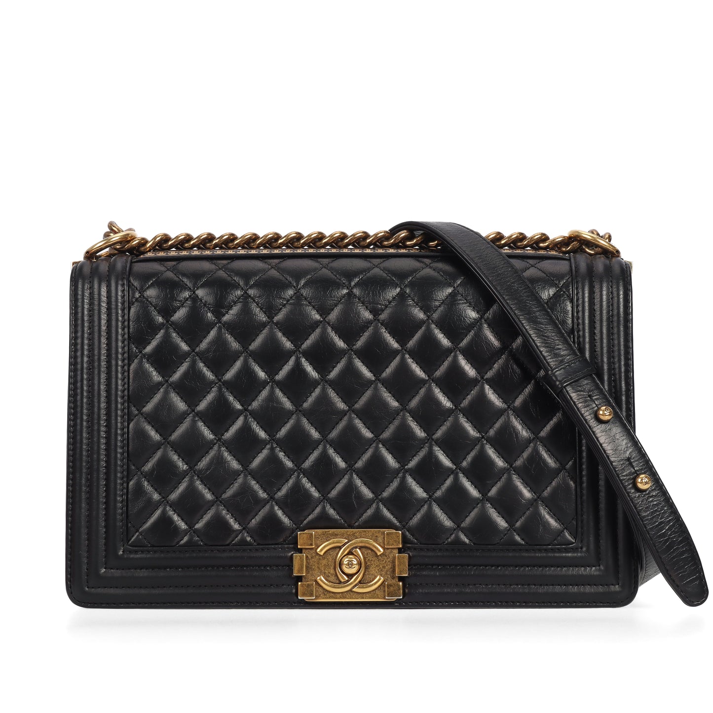 Pre-Owned Chanel Boy Bag Black Leather Shoulder Bag 78046229