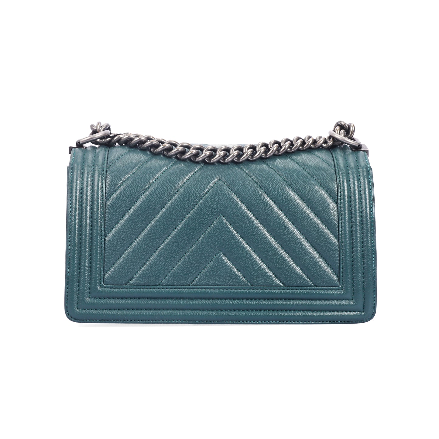Pre-Owned Chanel Boy Flap Blue-Green Calfskin Shoulder Bag 78818248 lkz