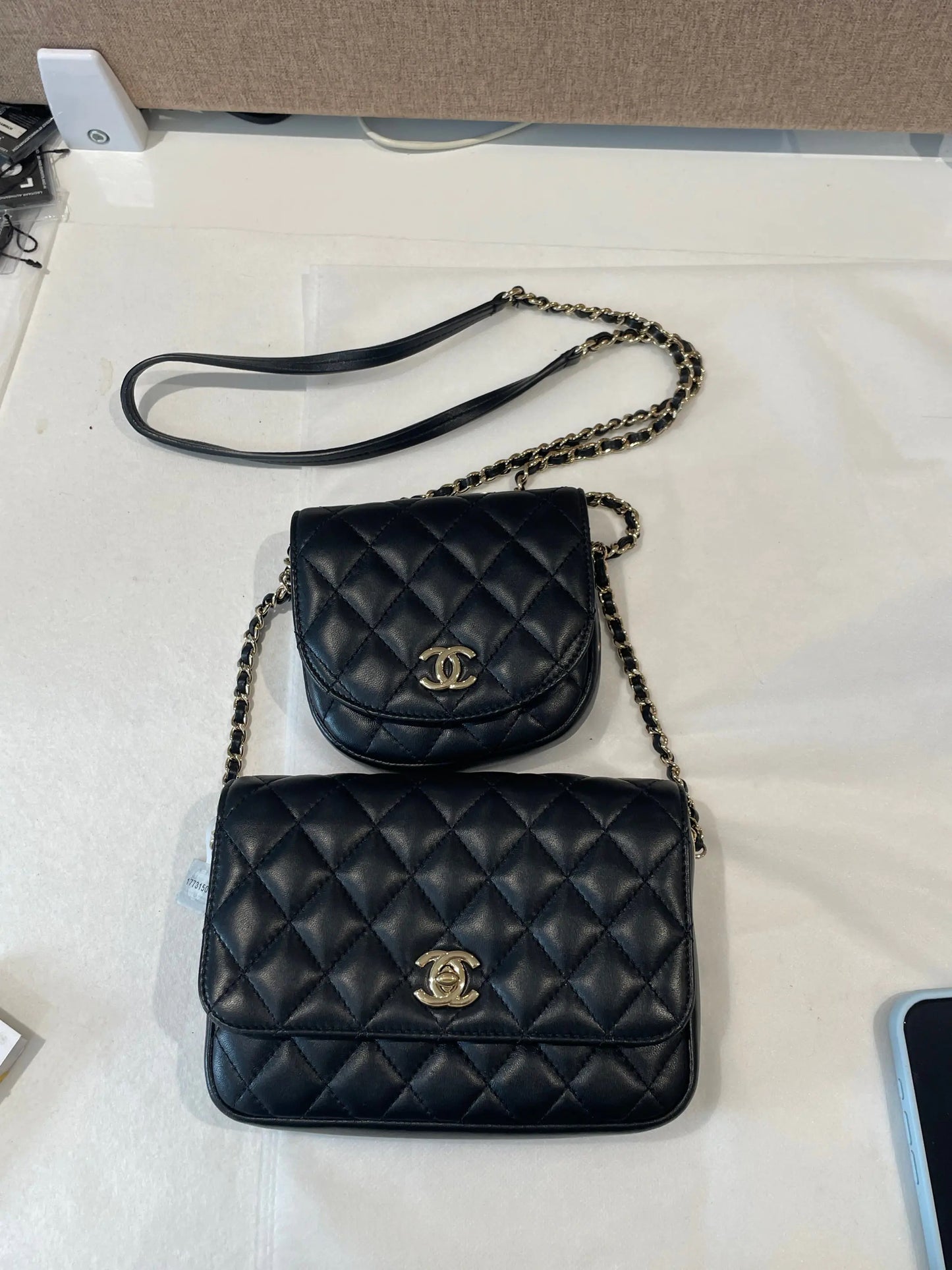 chanel double pouch black and gold