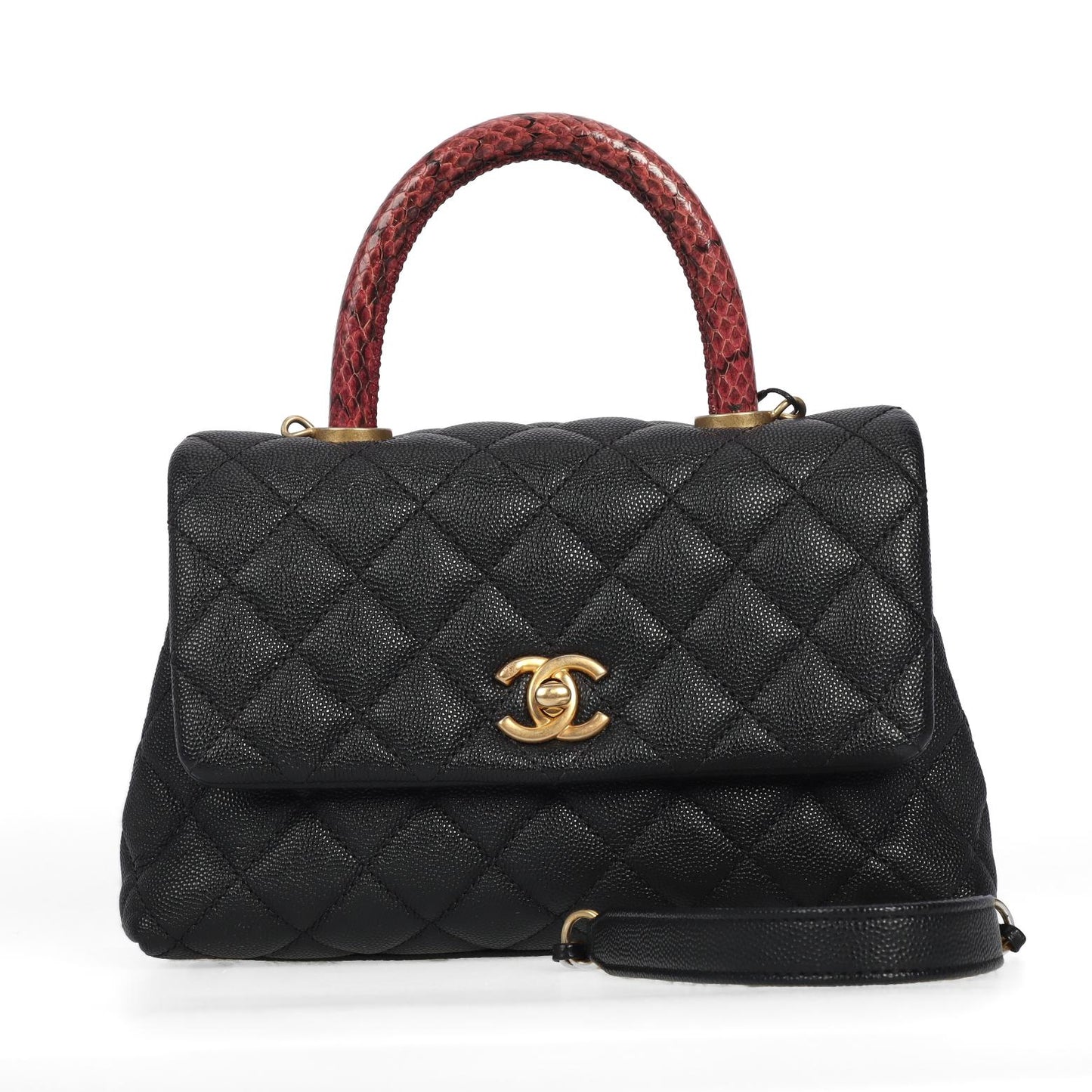 pre-owned chanel coco handle black caviar crossbody bag 44680875