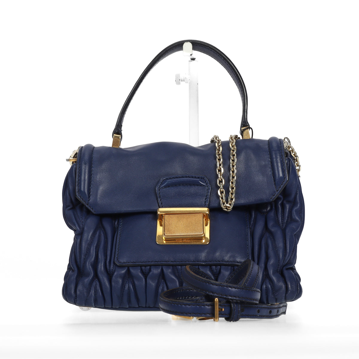 Pre-Owned Miu Miu Navy Lambskin Shoulder Bag 87335364