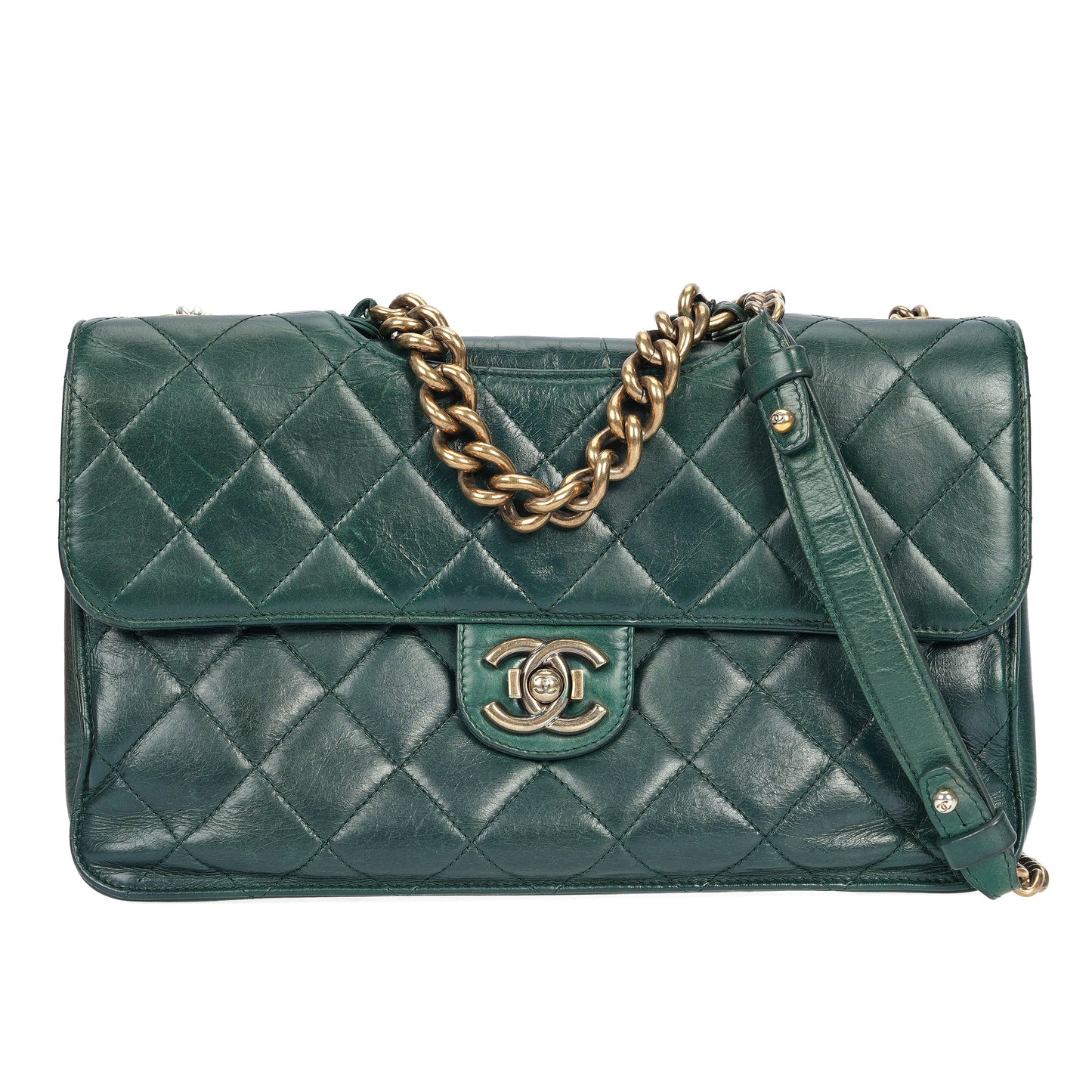 Pre-Owned Chane Dark Green Calfskin Shoulder Bag 93571942