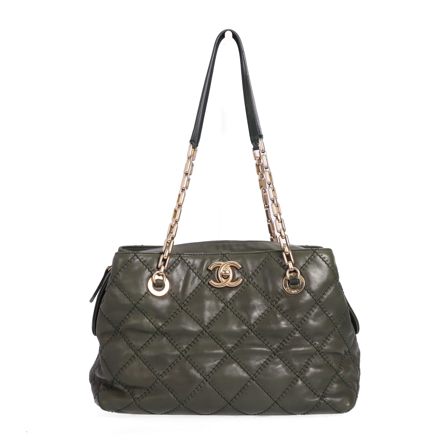Pre-Owned Chanel Chain Olive Green Quilted Calfskin Shoulder Bag 94890726