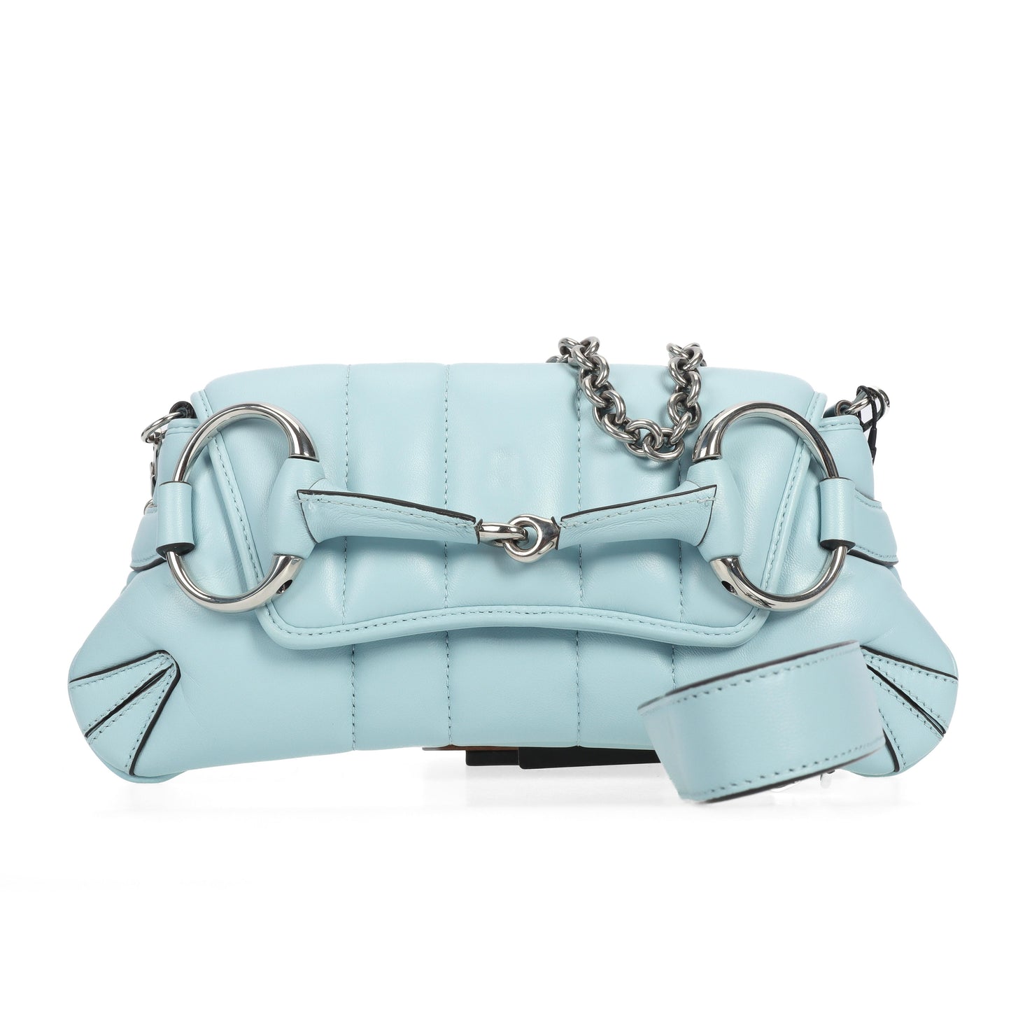 Pre owned GUCCI calfskin top handle bag horsebit chain light blue 29812735