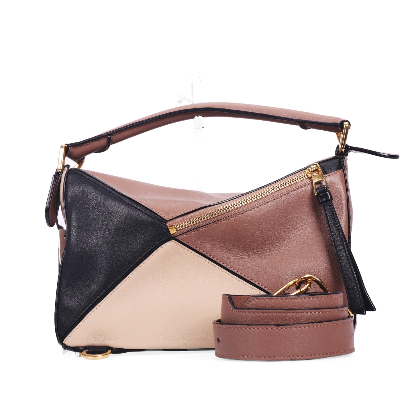 Pre-Owned LOEWE Puzzle Small Brown Beige Calfskin Leather Shoulder Bag 97235720