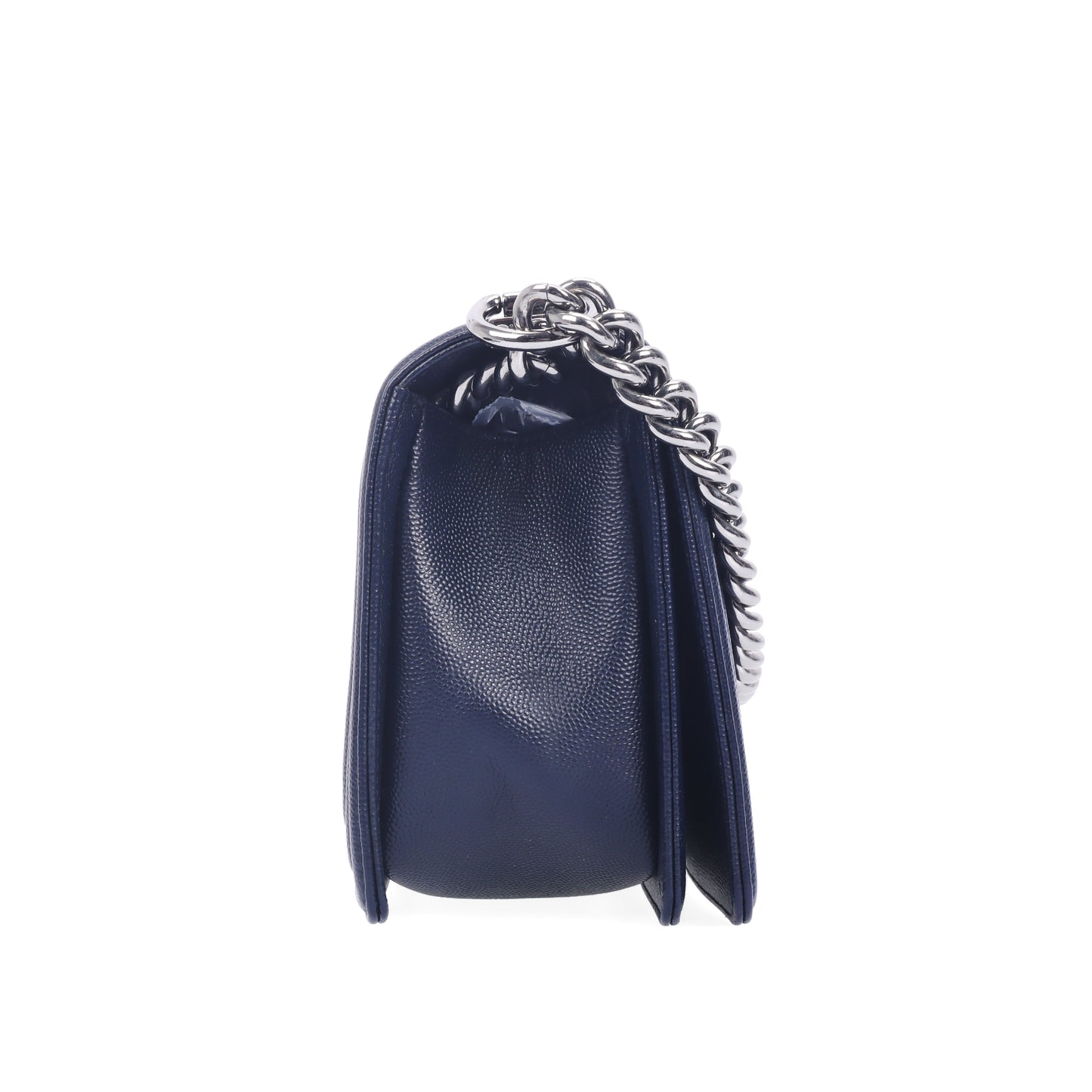 Pre-Owned Chanel BOY Dark Blue Chevron Calfskin Shoulder Bag 99858984