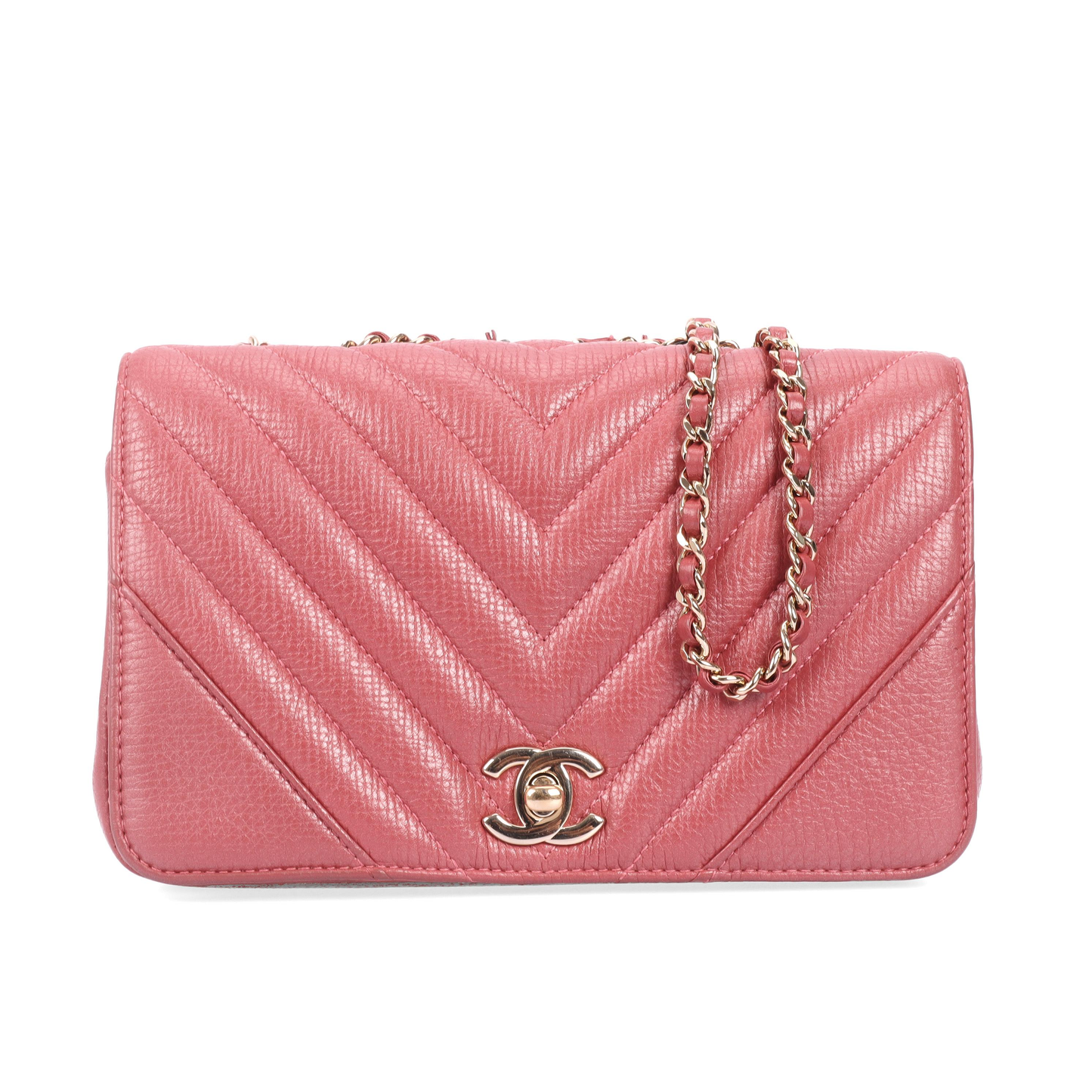 Pre-owned CHANEL Leather Shoulder Bags Chevron Quilted Pink 54775600 yy