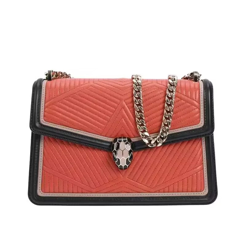 Pre-owned Bvl Gari Serpenti Diamond Blast Orange Lambskin Shoulder Bag 52981557