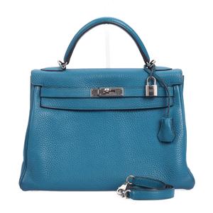 Pre-owned HERMÈS Calfskin Top Handle Bag Kelly 32 Togo Blue 57907431 hz