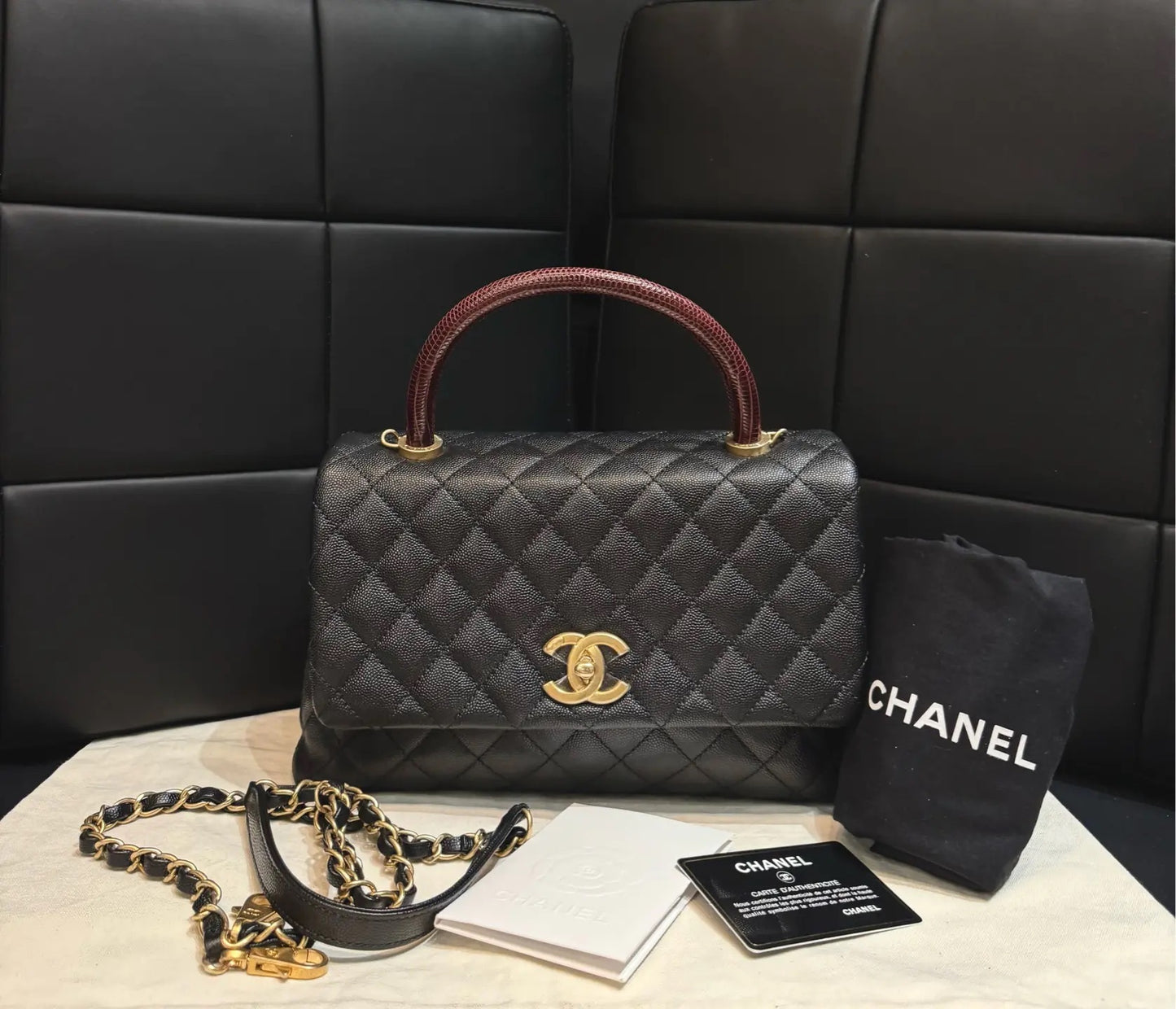 Chanel Coco Handle black caviar leather with lizard handle 97252153