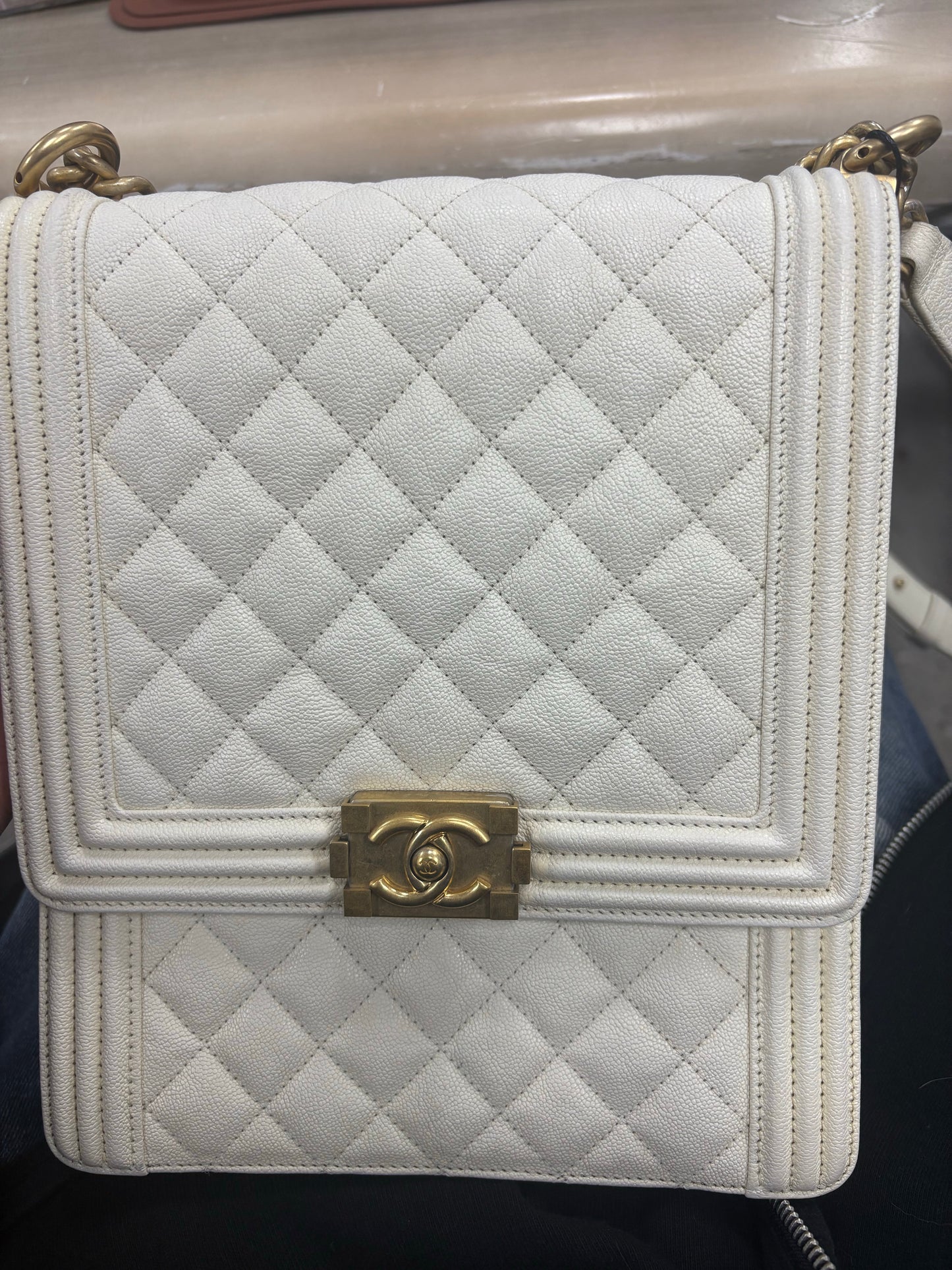 Chanel leboy bag northsouth white calfskin caviar