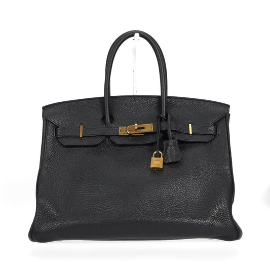 Pre-owned Hermes Togo Black and Gold Birkin Bag