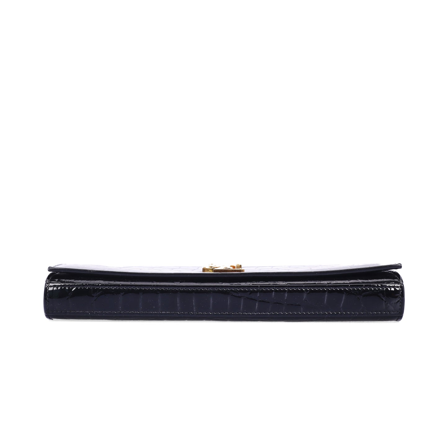 Pre-Owned Saint Laurent Kate Black Croc-Embossed Patent Calfskin Wallet on Chain 10514399