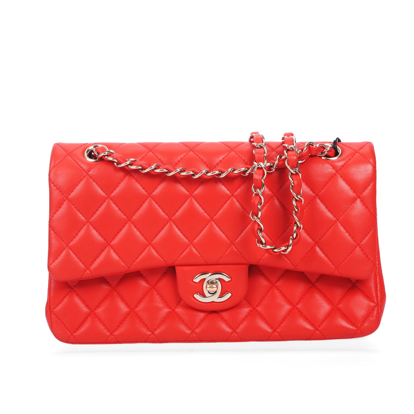 Pre-Owned Chanel Classic Flap Orange-Red Quilted Lambskin Shoulder Bag 11334973