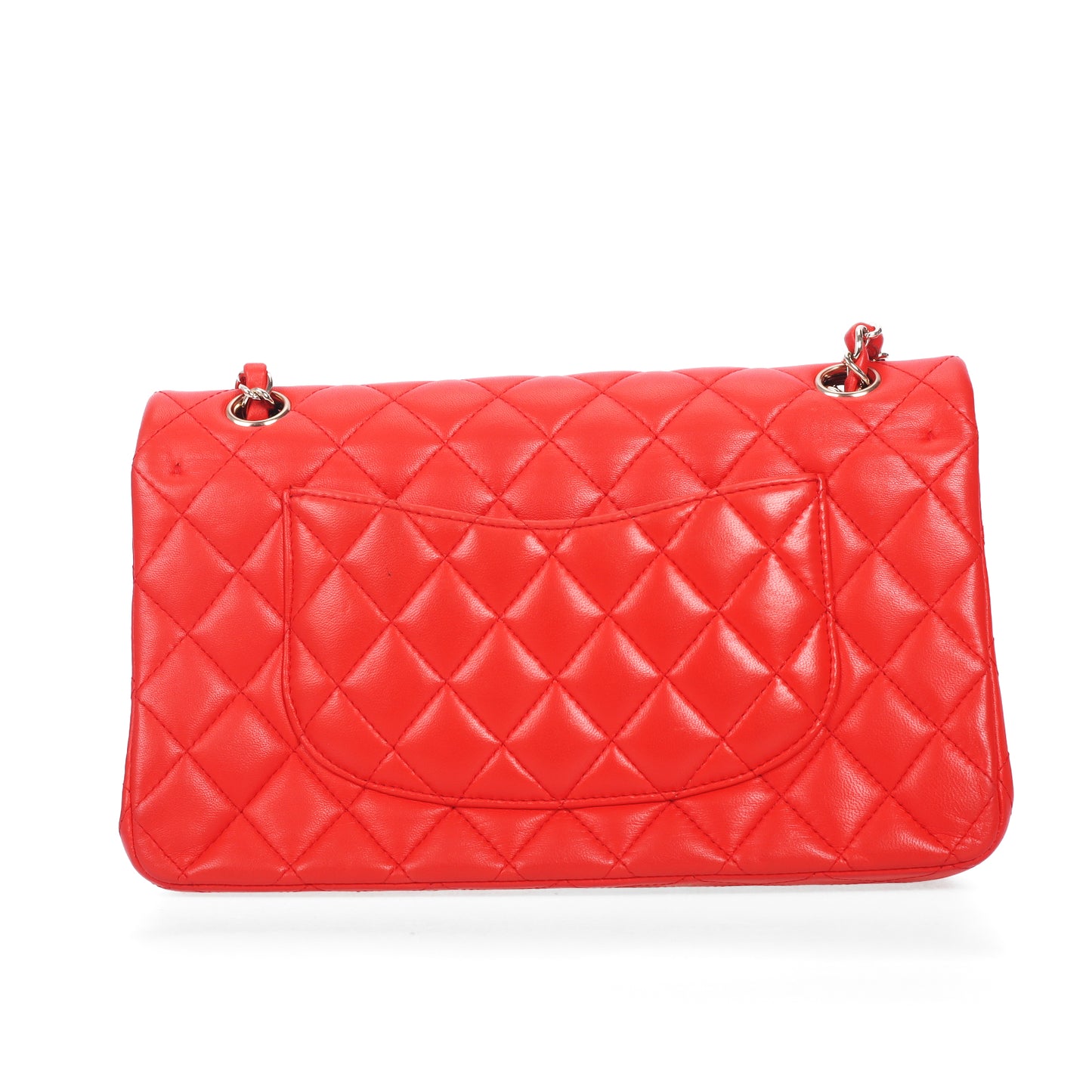 Pre-Owned Chanel Classic Flap Orange-Red Quilted Lambskin Shoulder Bag 11334973