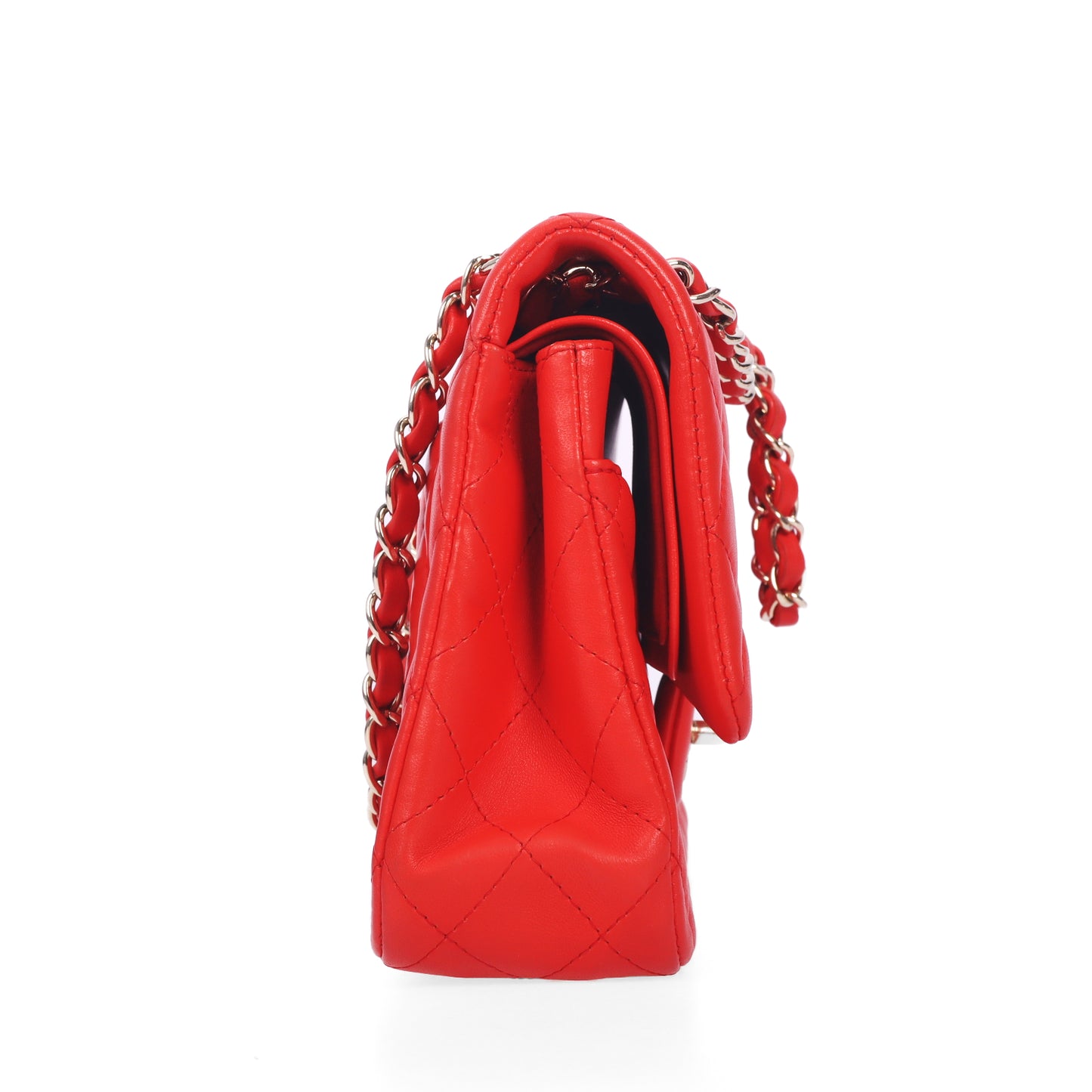 Pre-Owned Chanel Classic Flap Orange-Red Quilted Lambskin Shoulder Bag 11334973
